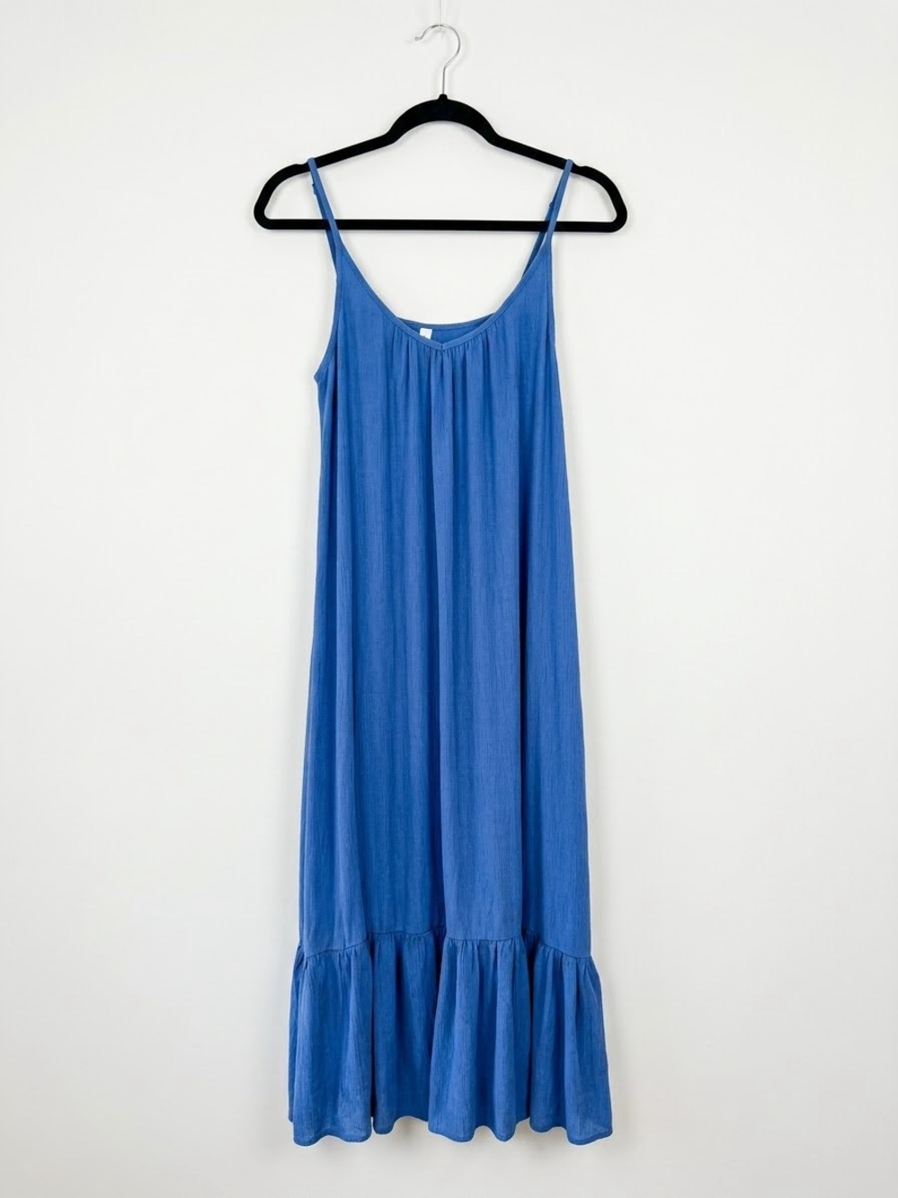 Cornflower Blue Thin Strap Ruffle-Hem Maxi Dress